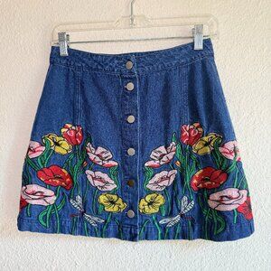 Signature Eight Embroidered Denim Mini Skirt